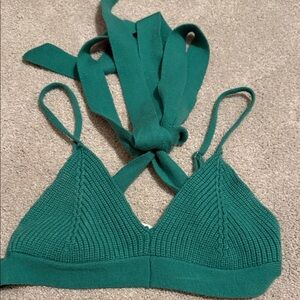 For Love & Lemons emerald green Knit Bralette top